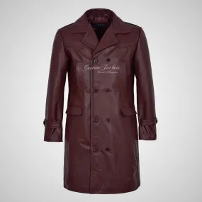 U-BOAT Double Breasted Long Military Style Leather Coat