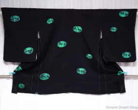 Unused Black Silk Haori - Vintage Women's Kimono Jacket - Genuine Shibori Green Tie Dye Patterns - High Quality Silk
