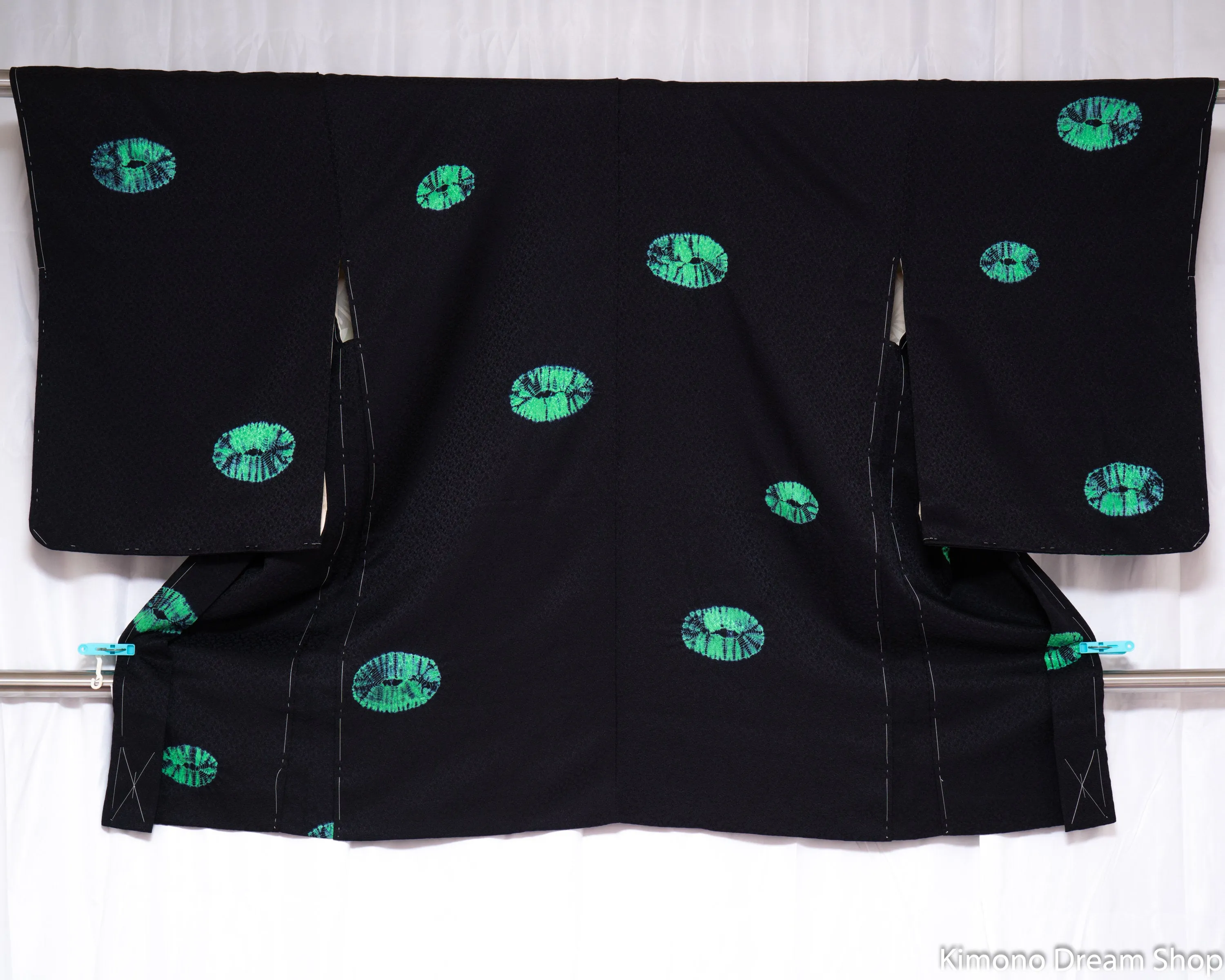Unused Black Silk Haori - Vintage Women's Kimono Jacket - Genuine Shibori Green Tie Dye Patterns - High Quality Silk