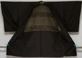 Unused Brown & Black Silk Men's Haori - Ancient Writing and Name Stamps Ikan Hanko - Vintage Japanese Men's Kimono Jacket