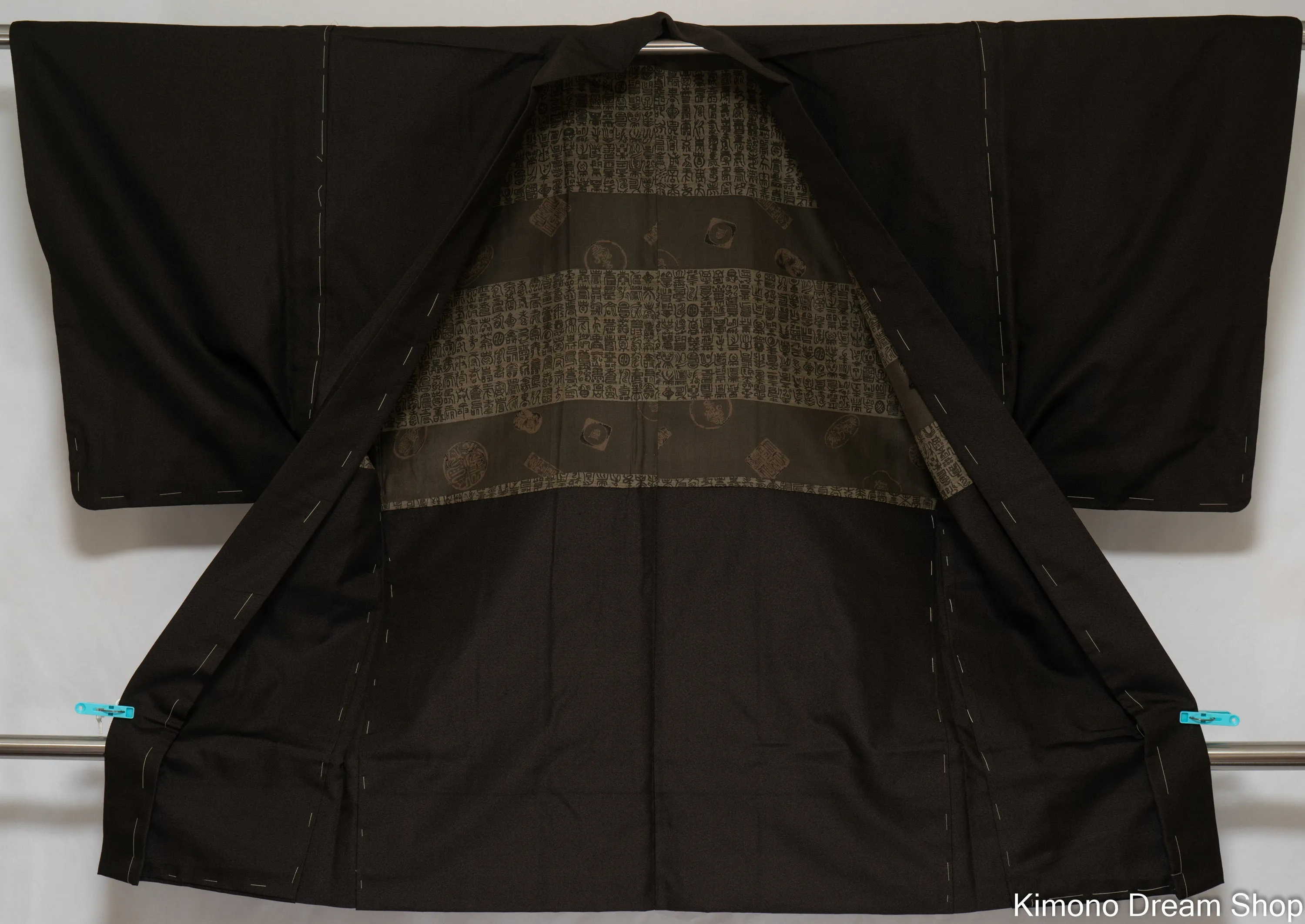 Unused Brown & Black Silk Men's Haori - Ancient Writing and Name Stamps Ikan Hanko - Vintage Japanese Men's Kimono Jacket