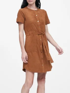 Vegan Suede Shirt Dress in Caramel