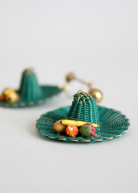 Vintage 1930s Straw Hat Novelty Earrings