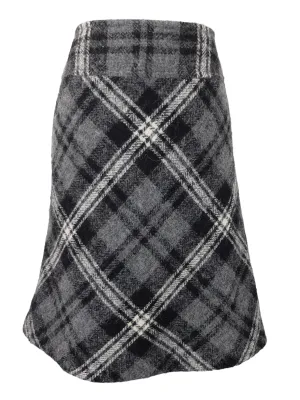 Vintage 2000s Y2K Marella Designer Wool Alpaca Blend Preppy Schoolgirl Academia Style Grey & Black Argyle Check Print Low Rise Below-the-Knee Midi Skirt | Size M