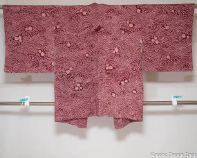 Vivacious Ocean Waves Silk Haori - Traditional Japanese Jacket - Vintage Women's Kimono Jacket - Purple with Shibori Tie Dye Kanoko Pattern