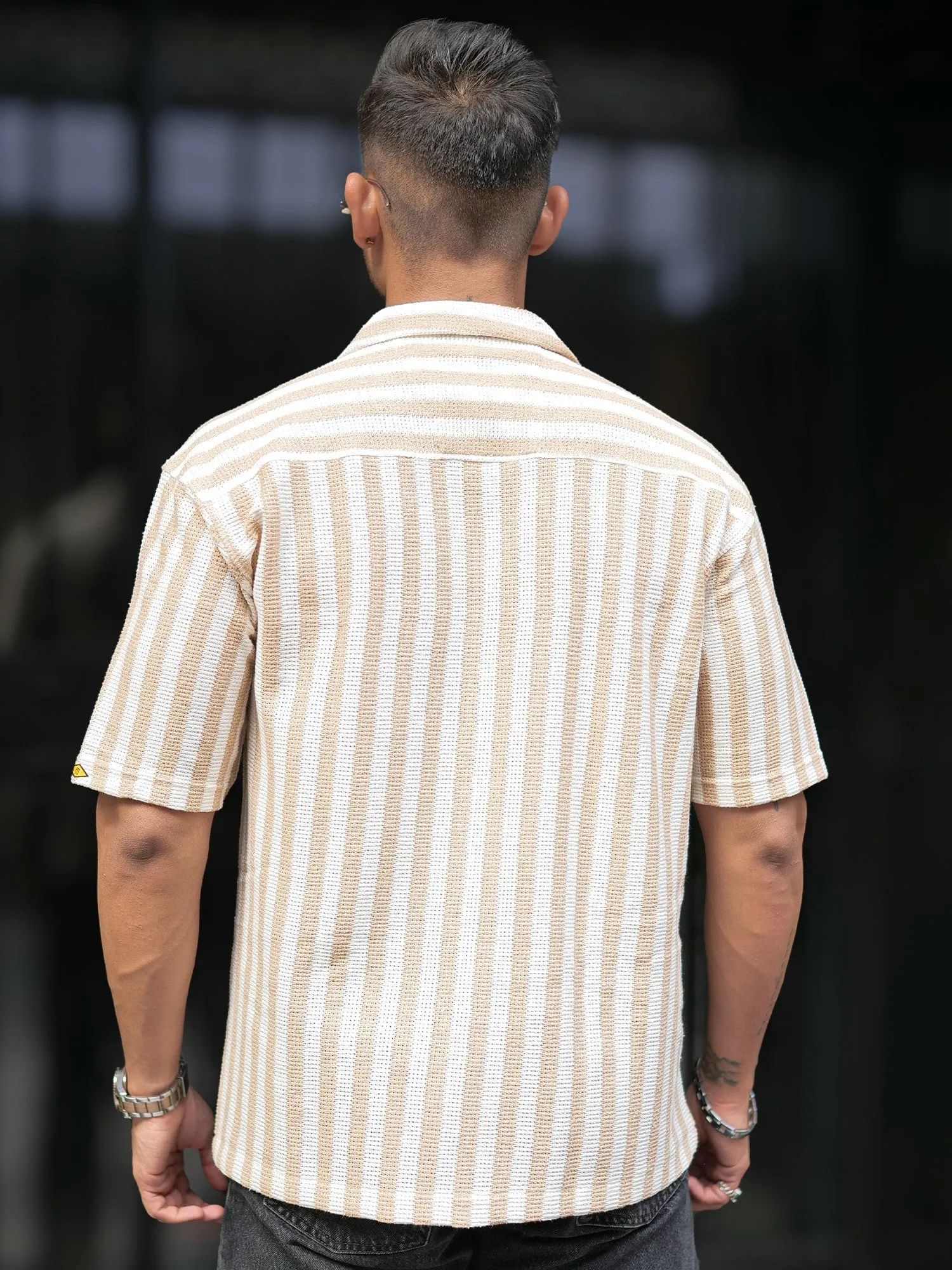 Waffle Flatknit Cotton Beige Shirt