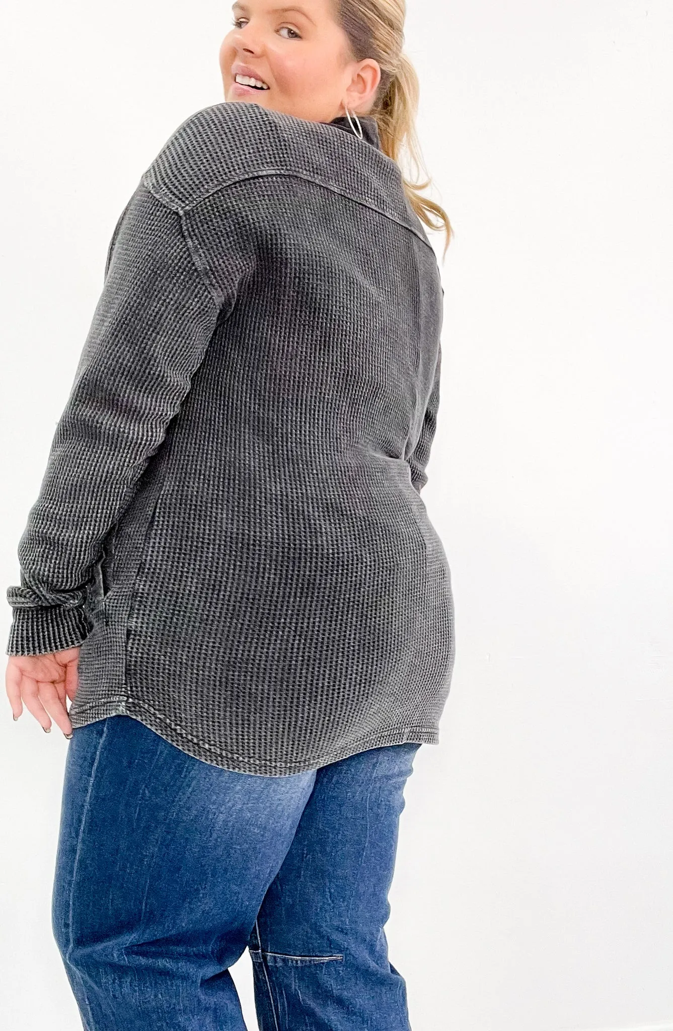 Waffle Knit Mineral Wash Curvy Shacket