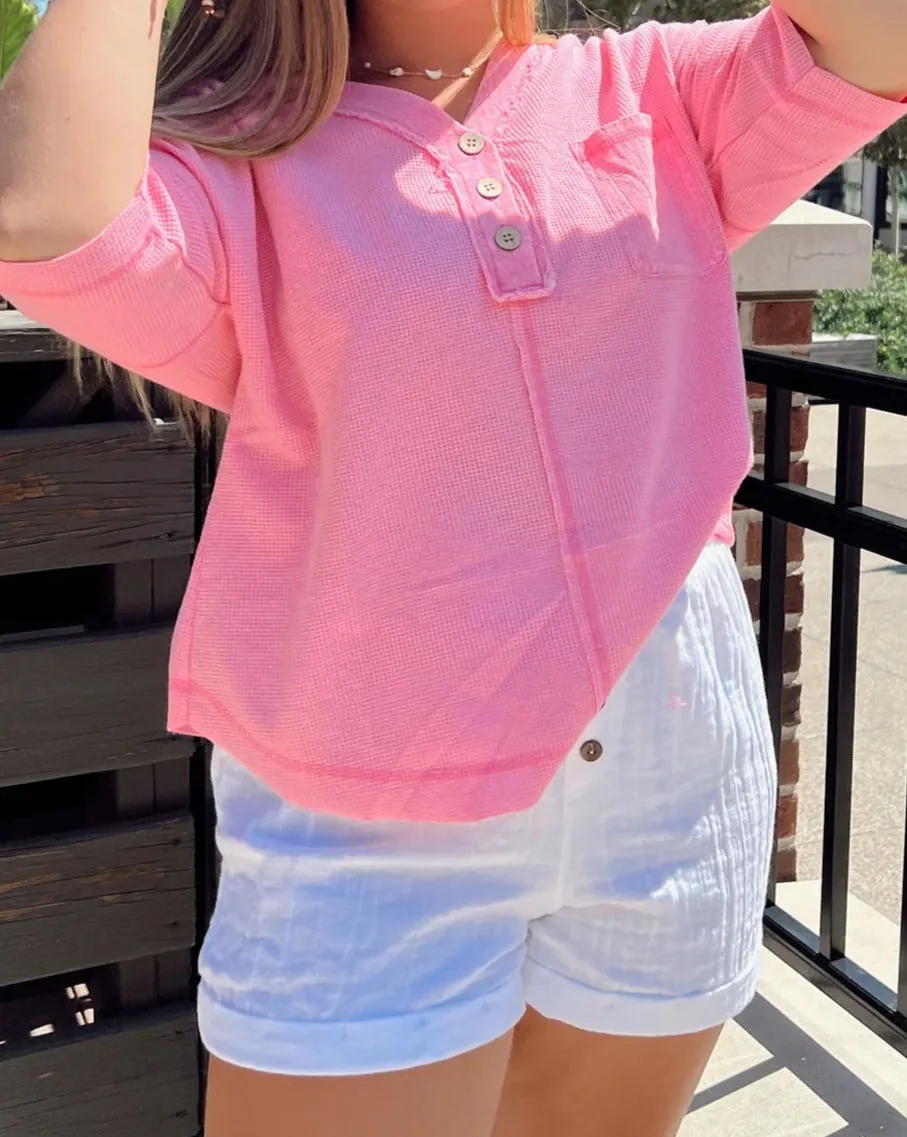 Waffle V-Neck Henley T-Shirt Plus Size