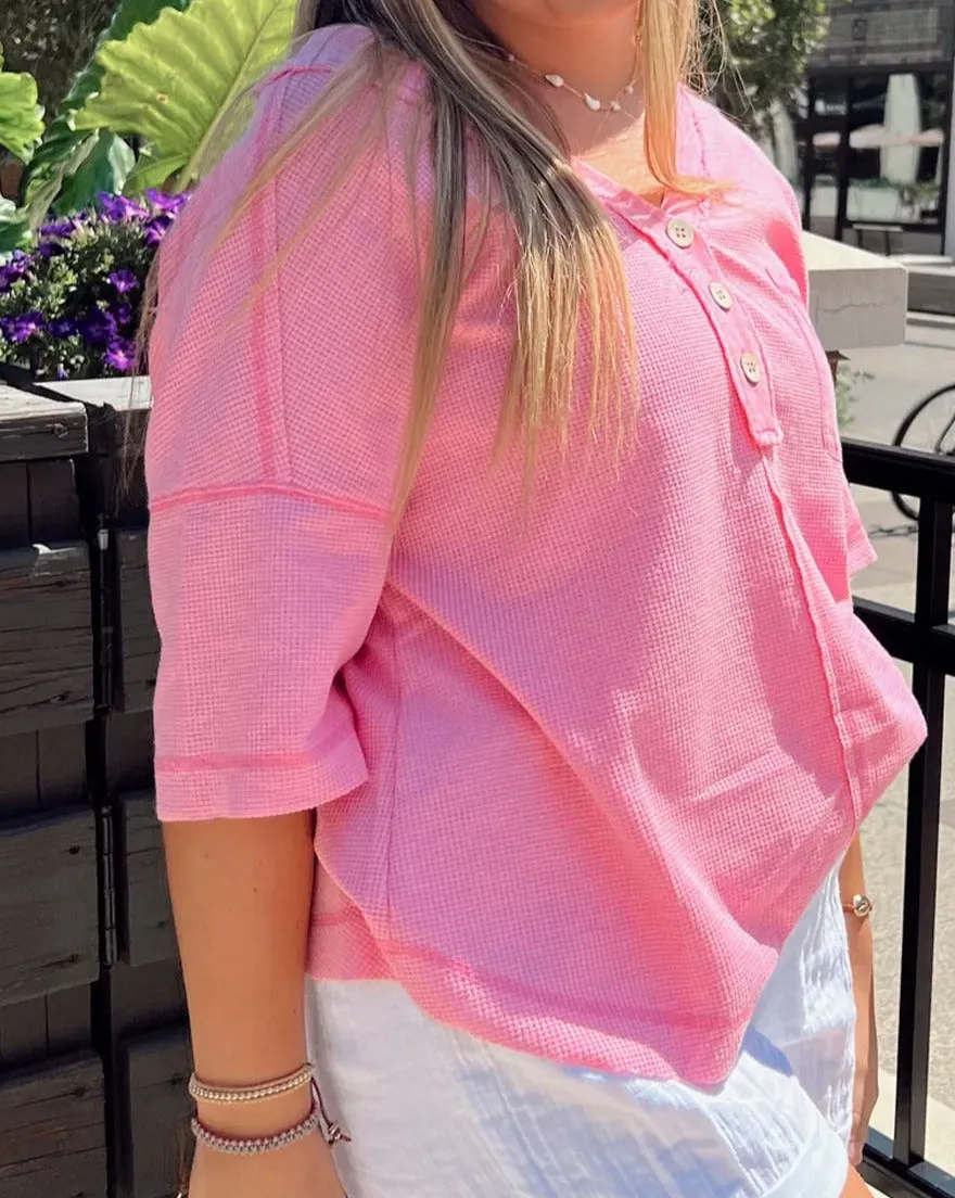 Waffle V-Neck Henley T-Shirt Plus Size