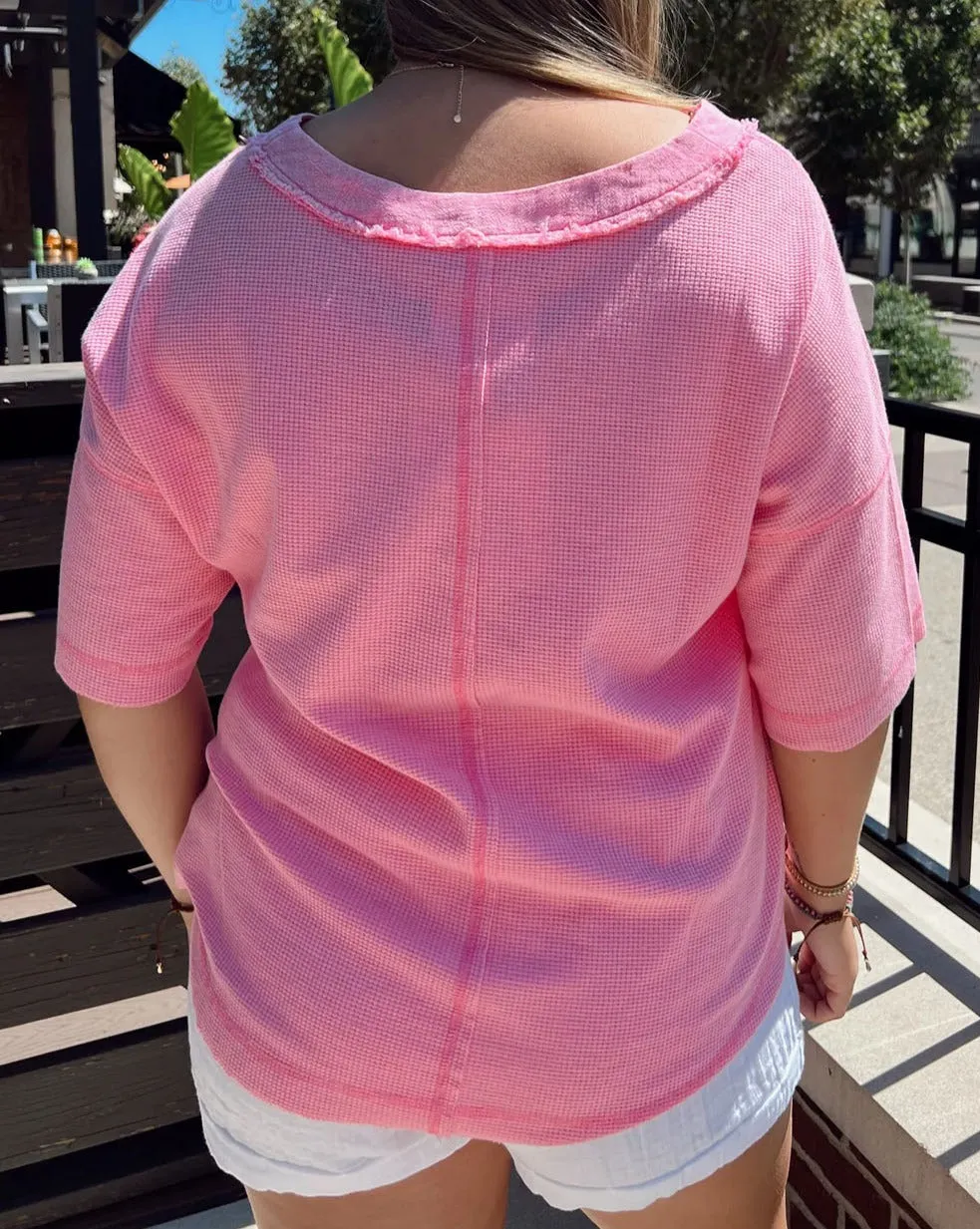 Waffle V-Neck Henley T-Shirt Plus Size
