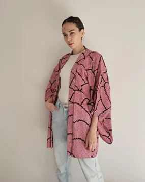 Wave Pattern in black Haori Kimono Jacket