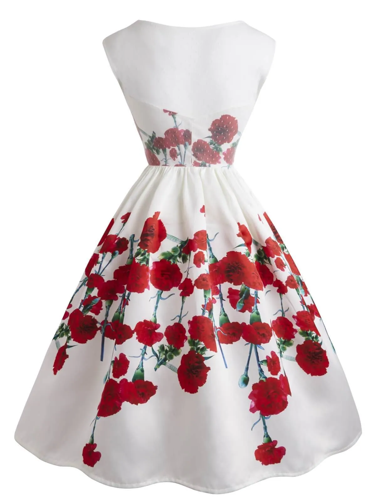 White 1950s Floral Swing Dress