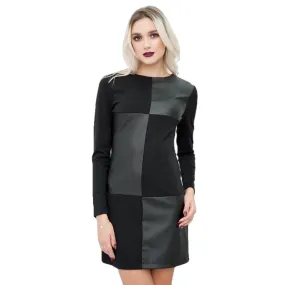 Women Vintage Leather Patchwork Elegant Dress