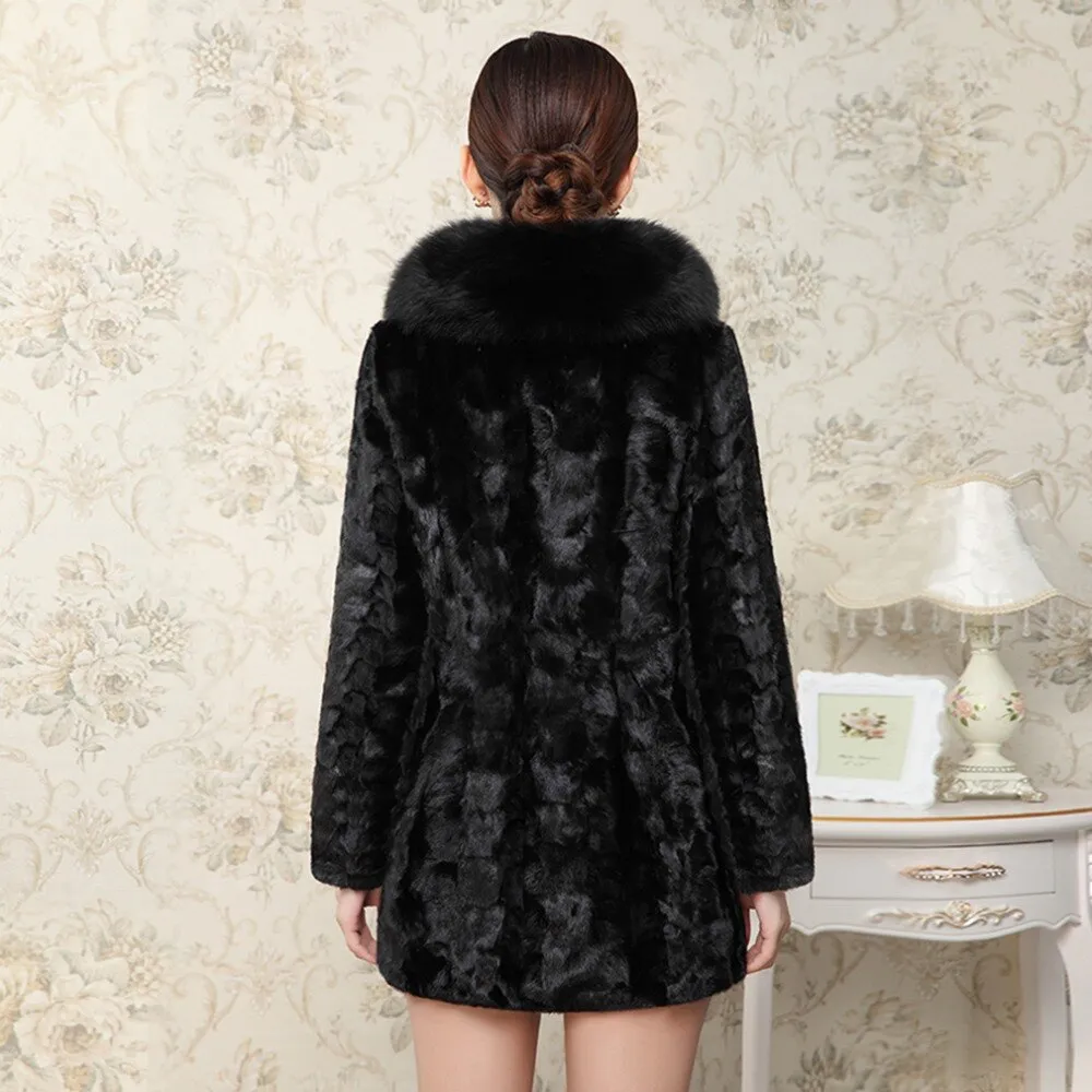 Women's Genuine Mink Fur Coat Women with Fox Fur Collar Winter jacket Women 16154
