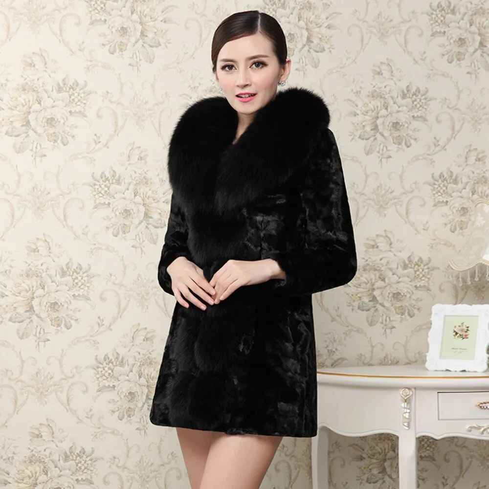Women's Genuine Mink Fur Coat Women with Fox Fur Collar Winter jacket Women 16154