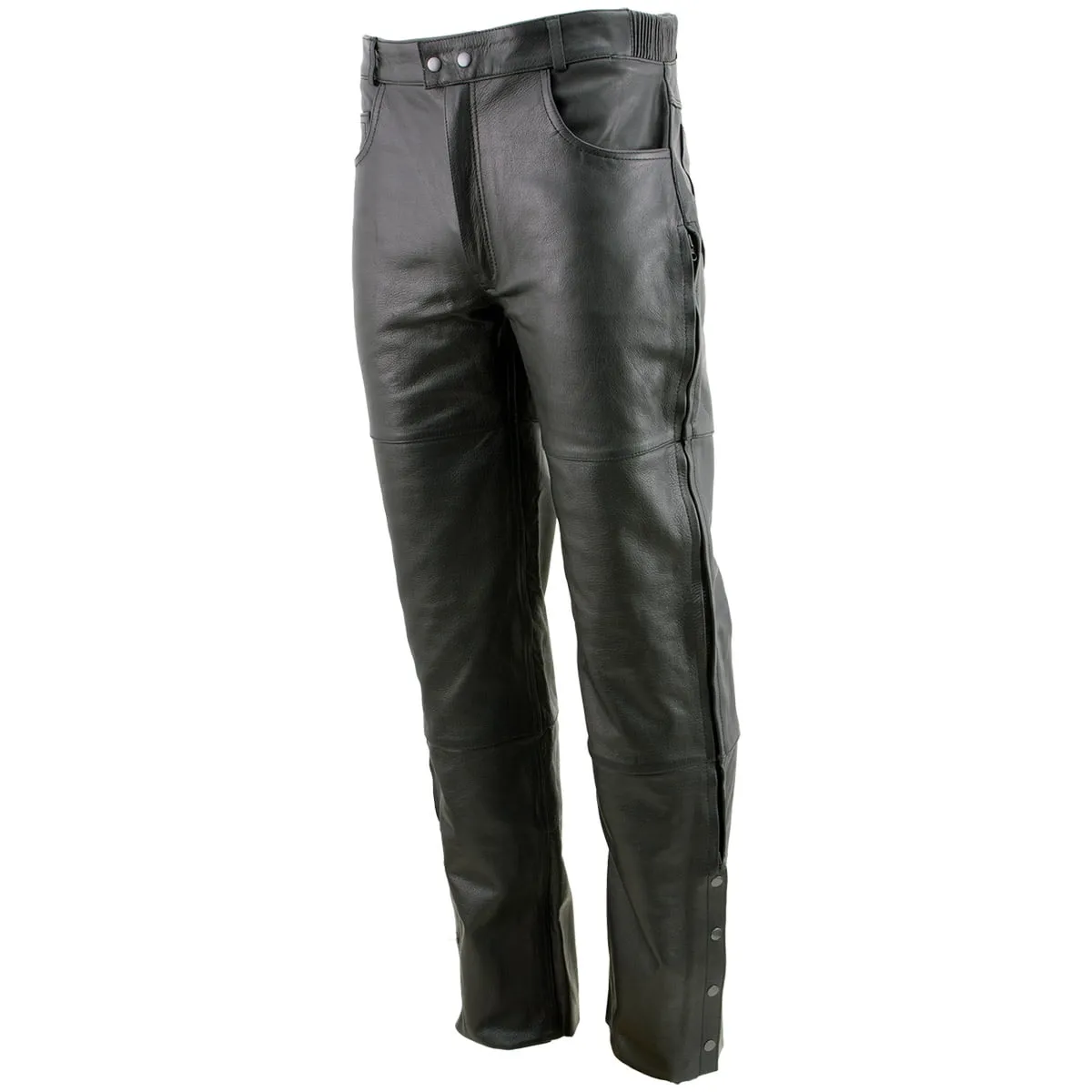 Xelement Men's Black Premium Leather Motorcycle Over Pants with Side