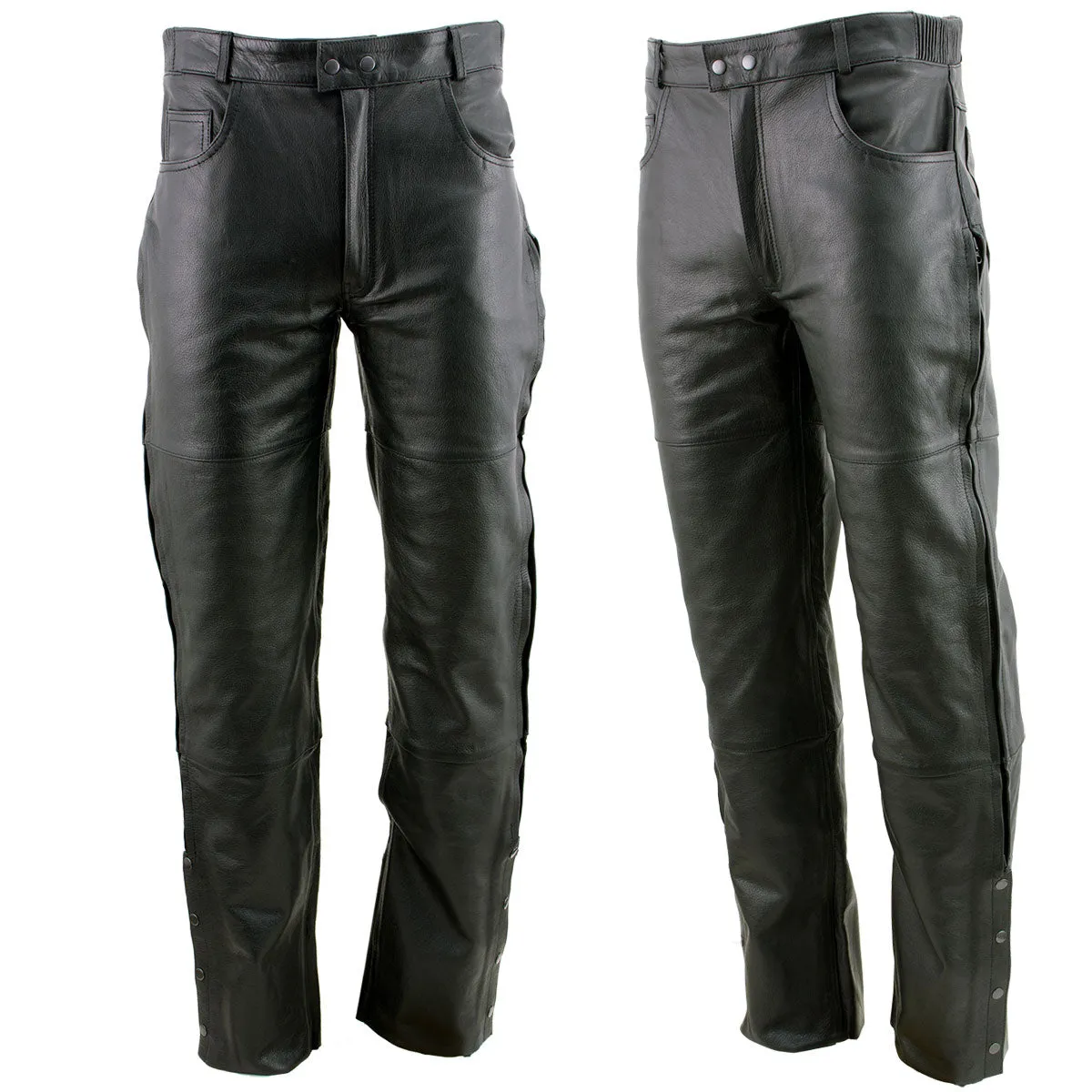 Xelement Men's Black Premium Leather Motorcycle Over Pants with Side