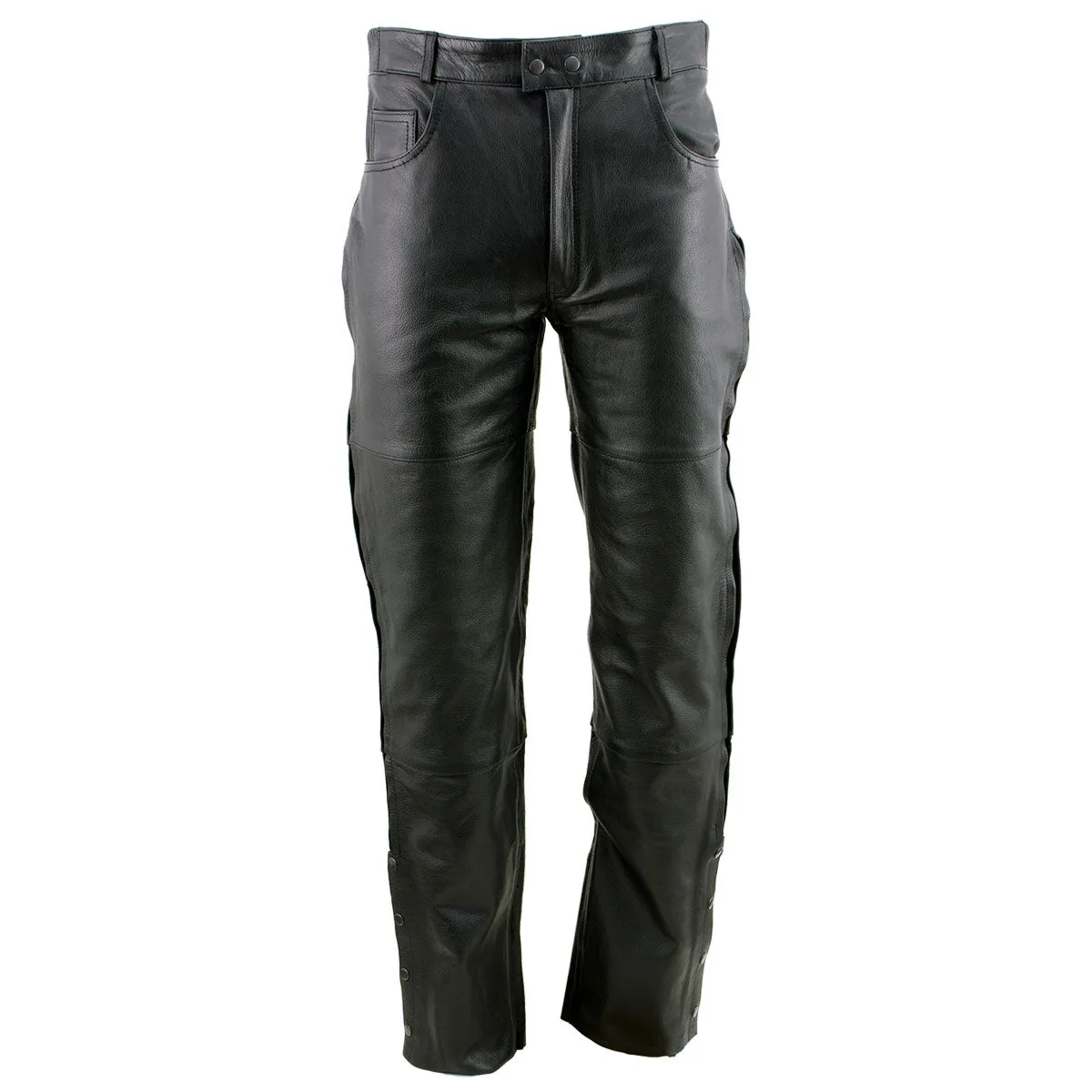 Xelement Men's Black Premium Leather Motorcycle Over Pants with Side