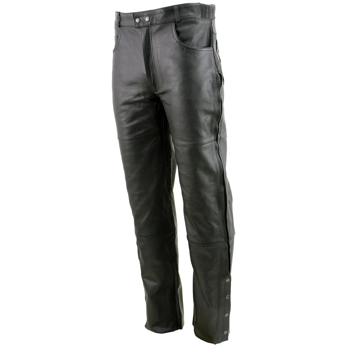 Xelement Men's Black Premium Leather Motorcycle Over Pants with Side