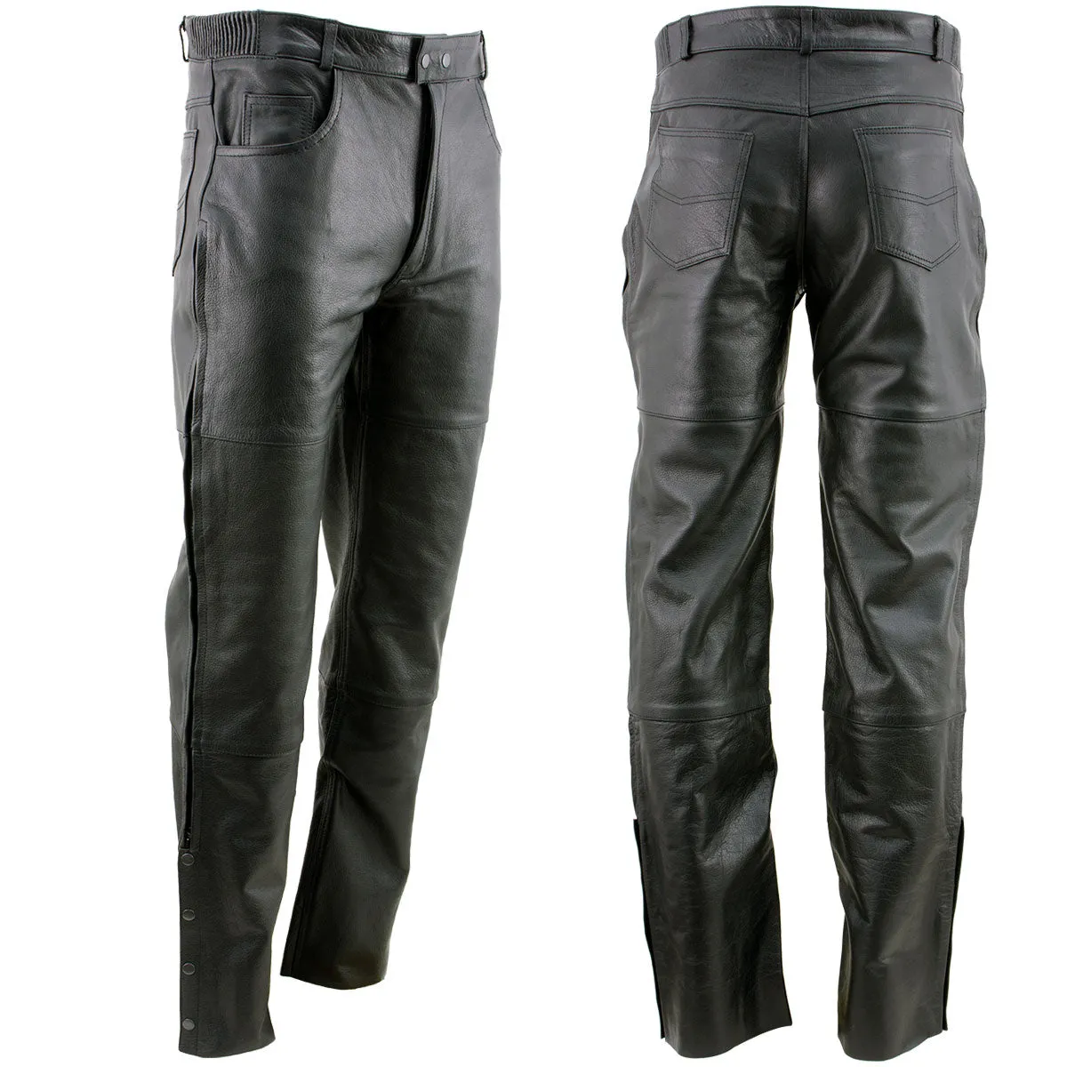 Xelement Men's Black Premium Leather Motorcycle Over Pants with Side