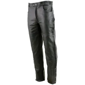 Xelement Men's Black Premium Leather Motorcycle Over Pants with Side